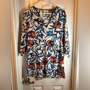 J. Crew Floral V-Neck Tunic Top Dress Tulip Motif Hawaiian Breezy Resort Wear